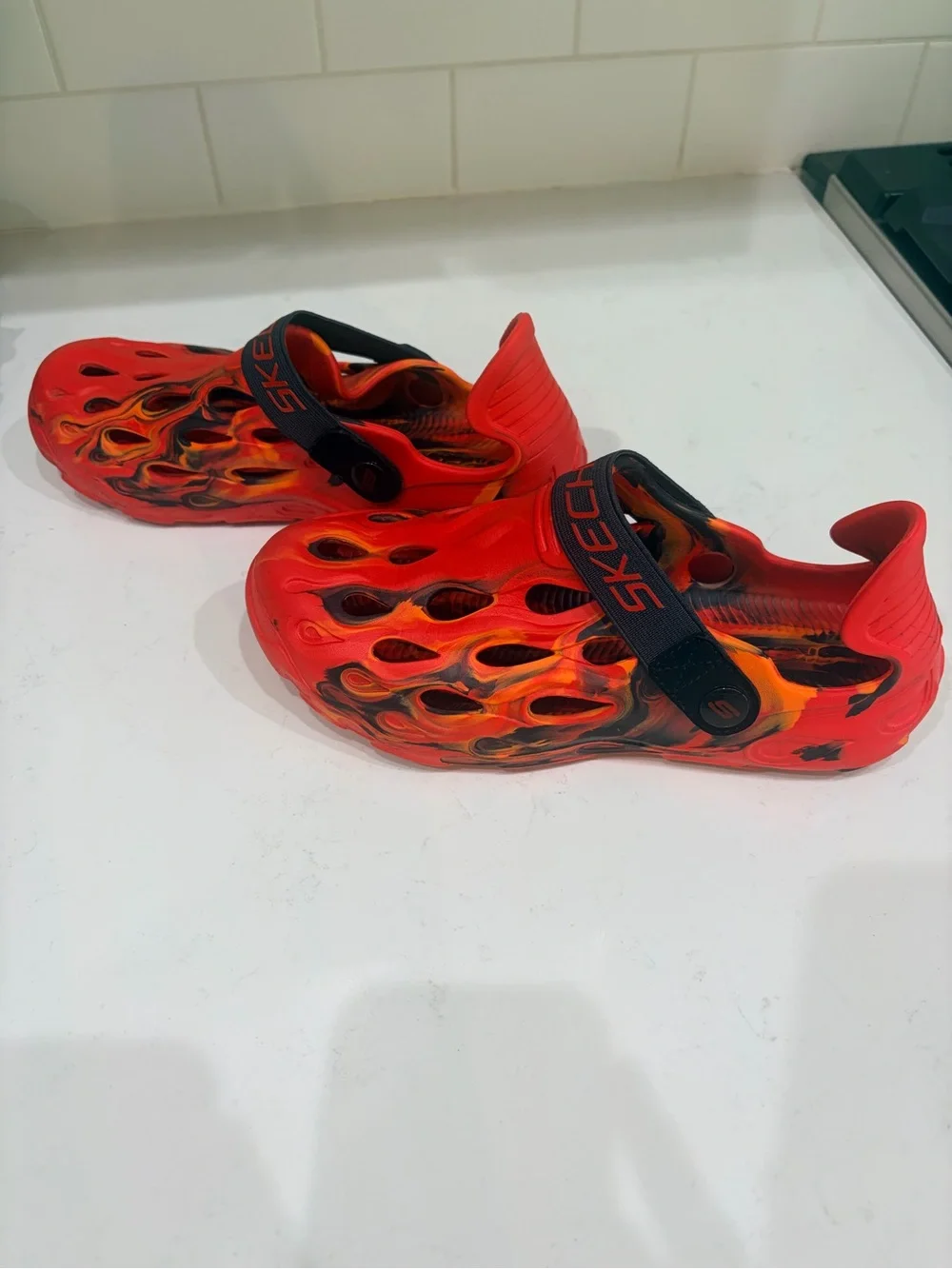 Kids Red Flame Slip-On Water Shoes with Secure Strap